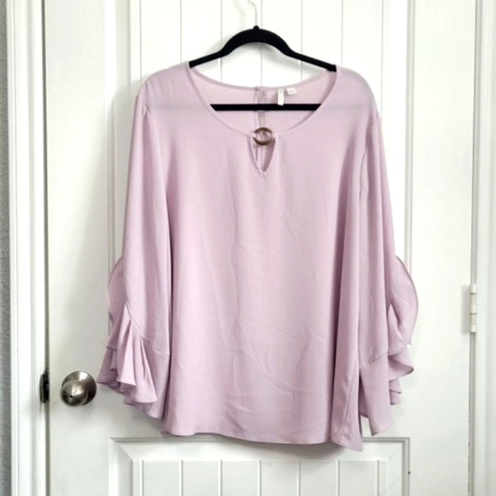 Cato Lilac Petal Sleeve Scoop Neck Keyhole Blouse Size - XL
